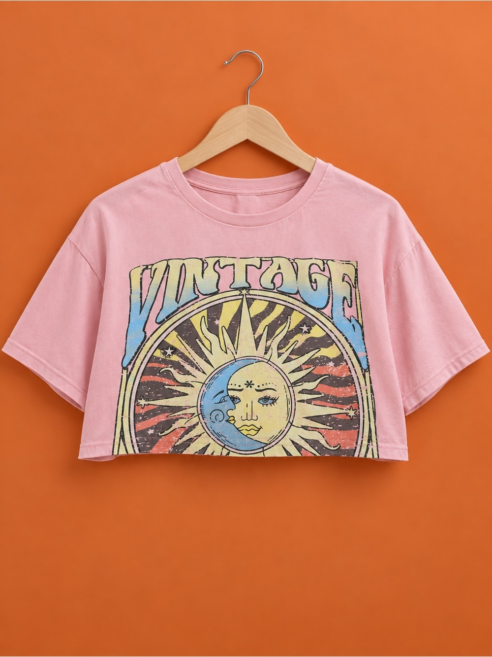 Vintage Sun & Moon Pink Crop Tee